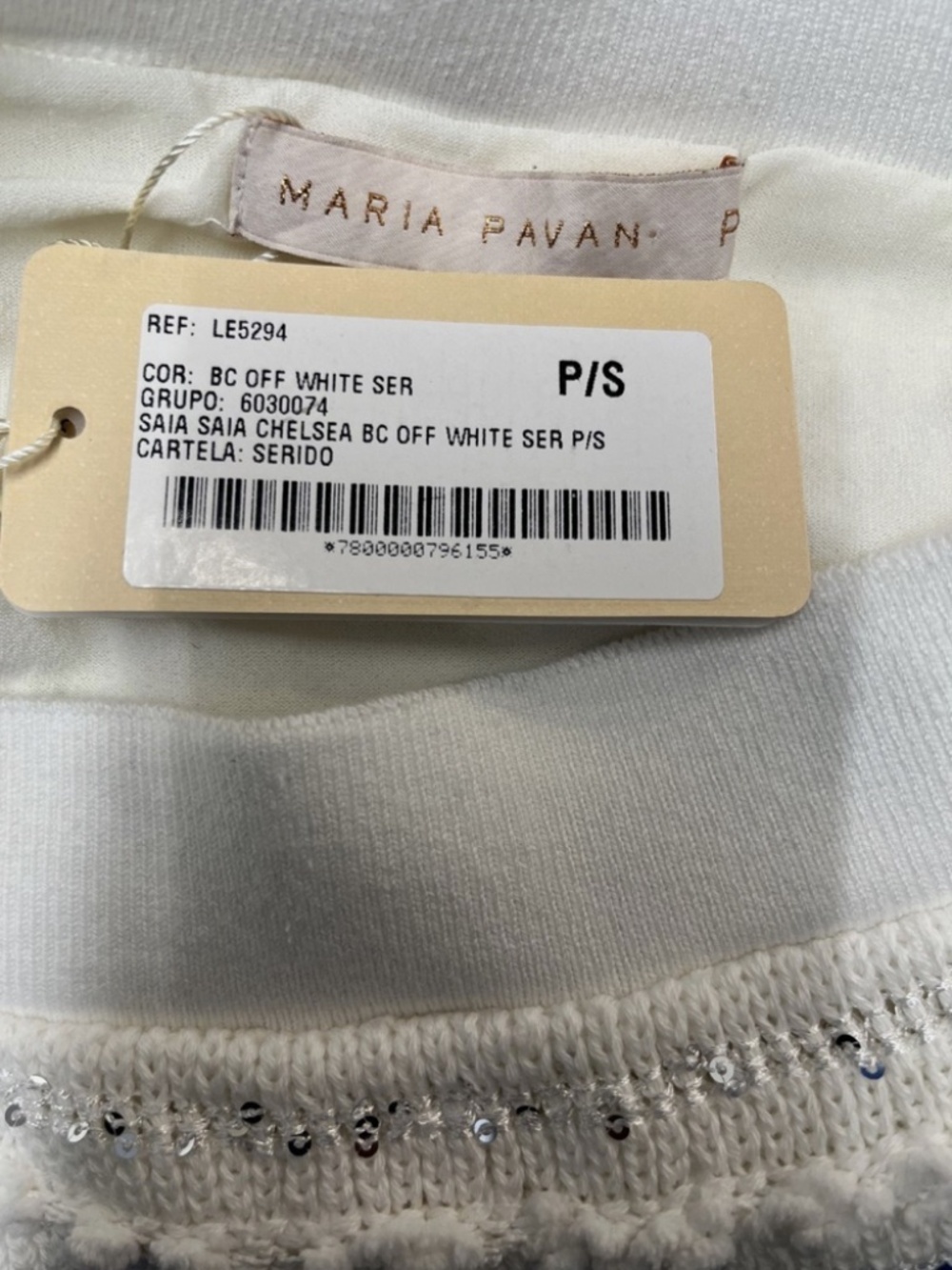 Maria Pavan "Chelsea" Knit Mini Skirt Off White Sequins Size Small NWT - Picture 4 of 5